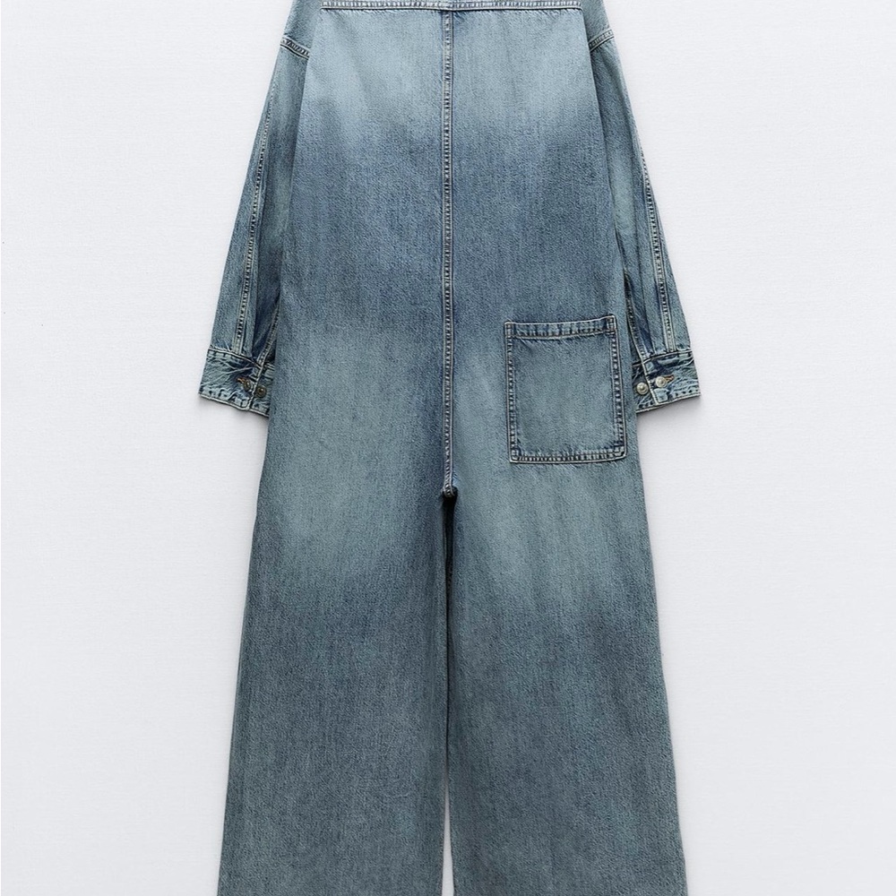 Washed Light Blue Denim Jumpsuit - Women's Casual One-Piece - Picture 4 of 4
